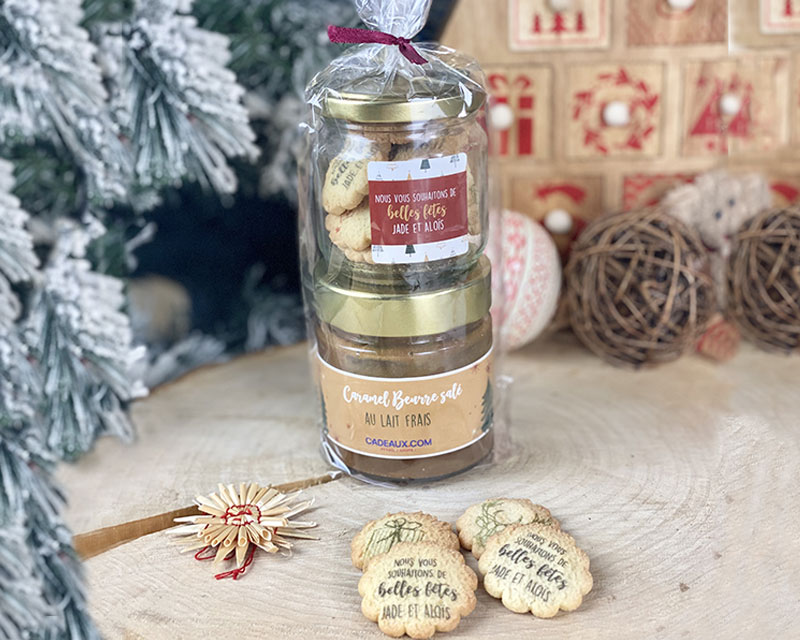 Coffret duo biscuits et caramel beurre salé Personnalisable - Noël