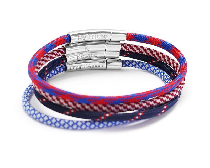 Bracelet personnalisé pour homme - cordon rouge et bleu