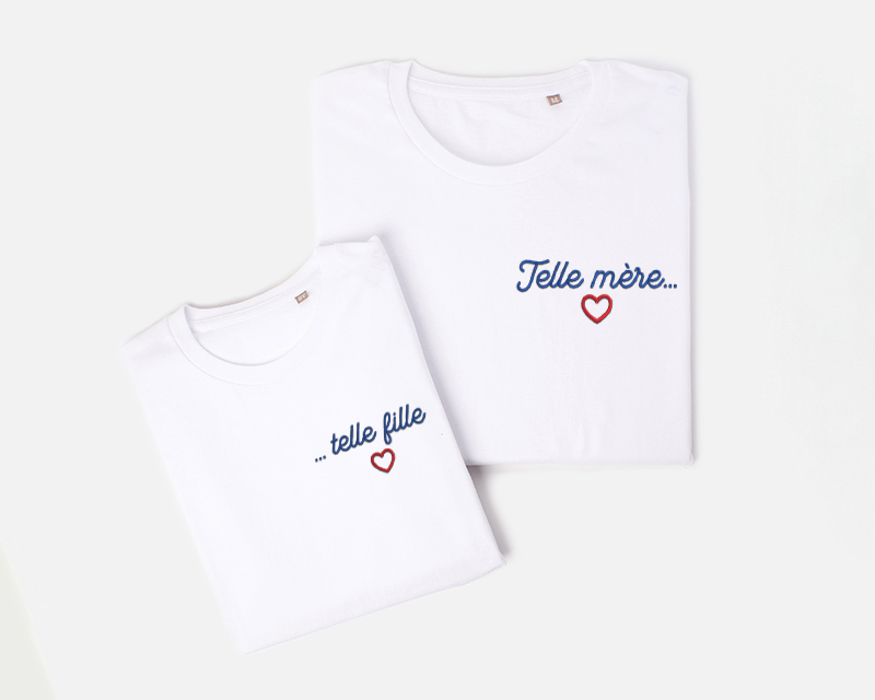 Duo de t-shirts maman / enfant personnalisés - Coeur brodé