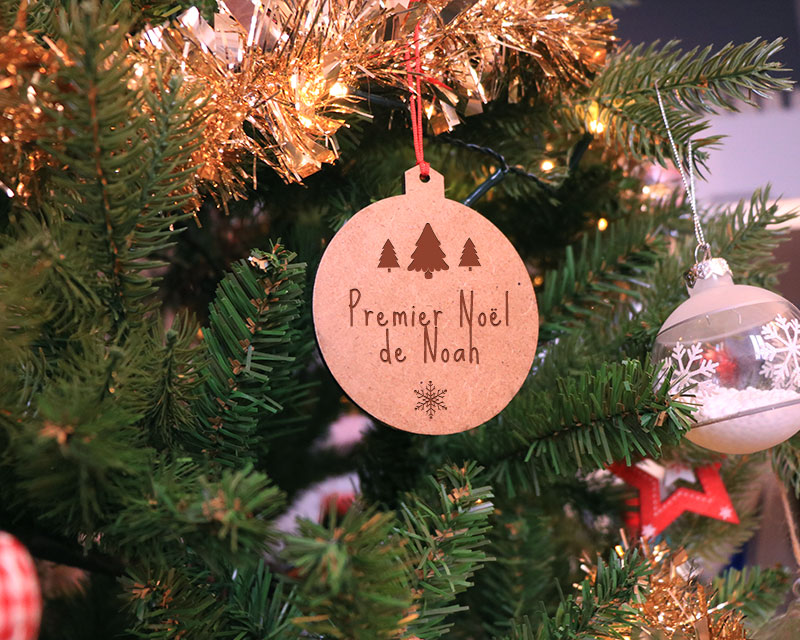 Lot de Boules de Noël personnalisées en bois - Sapin
