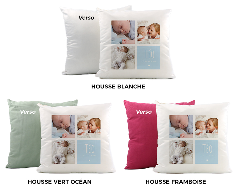 Coussin personnalisé photo - Message en 3 photos
