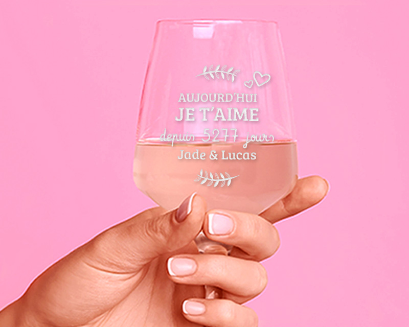 Verre à vin personnalisé - Aujourd'hui, je t'aime depuis... jours