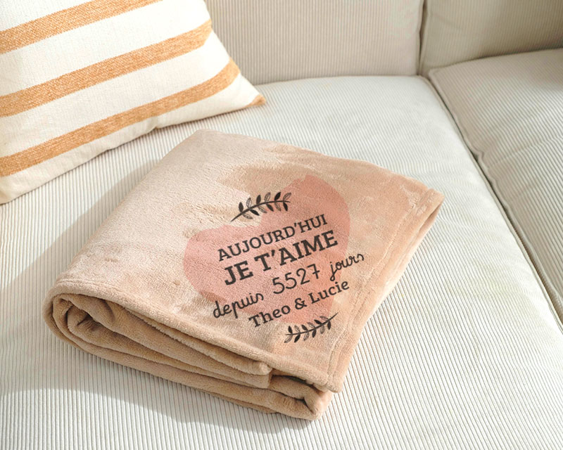 Maxi plaid doux personnalisable - Aujourd'hui je t'aime depuis... jours