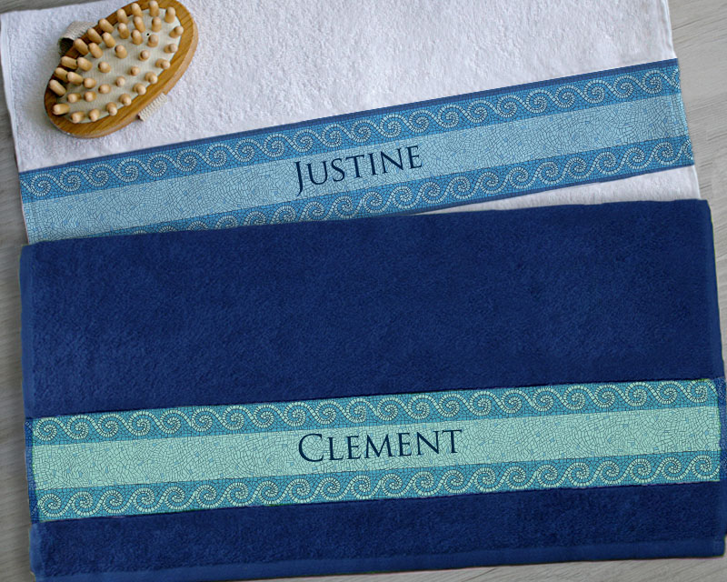 Duo de serviettes blanche et bleue Personnalisables - Mosaïque