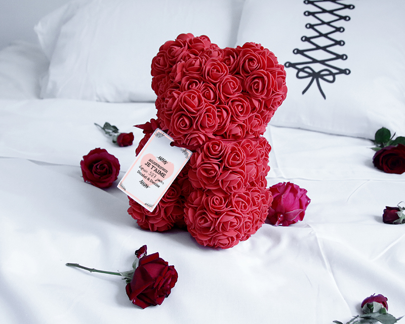 Ours en roses rouges et carte personnalisable - Aujourd'hui je t'aime depuis... jours