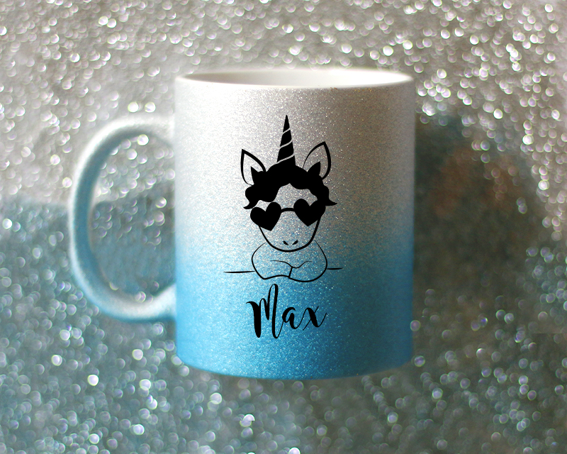 Mug à paillettes personnalisé - Doré ou Bleu argent - Licorne