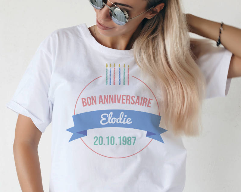 T-shirt blanc Femme Personnalisable - Collection bougies d'anniversaire
