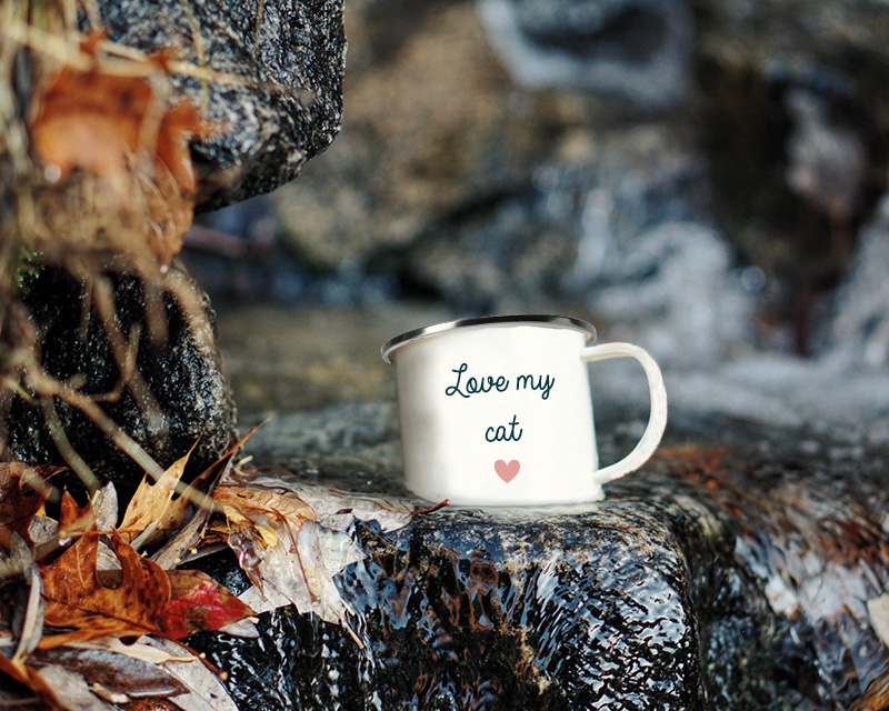 Tasse en émail personnalisée - Love Cat