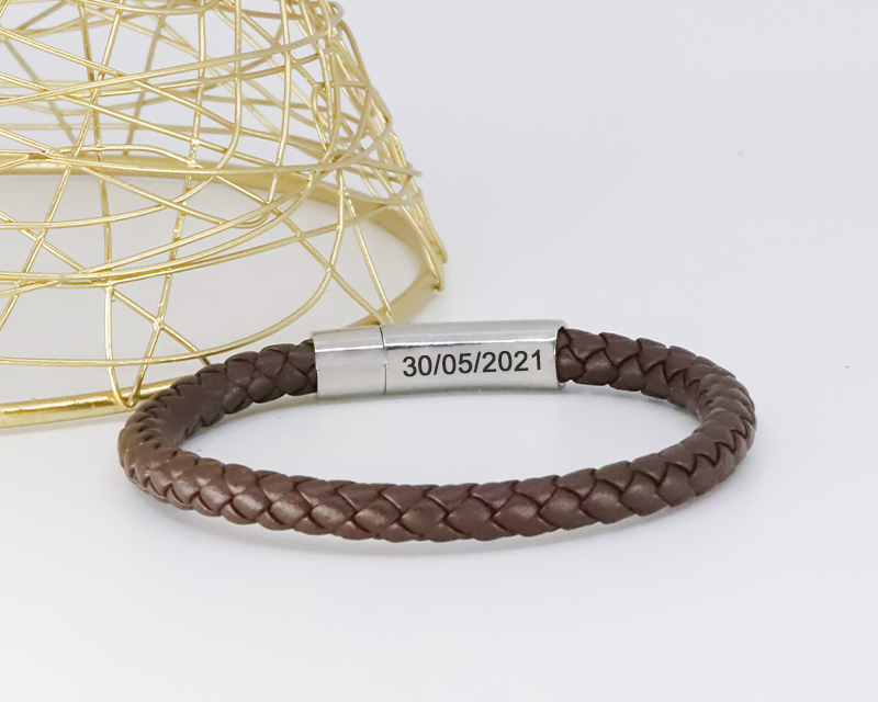 Bracelet en cuir tressé coloré - Marron foncé, camel ou bleu marine