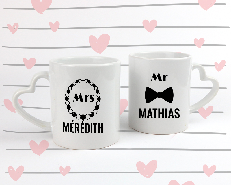 Lot de 2 mugs coeurs personnalisés - Mr & Mrs