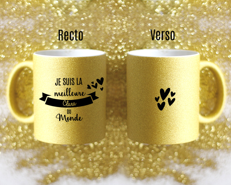 Mug à paillettes personnalisé - Doré ou Bleu argent - Meilleure du Monde