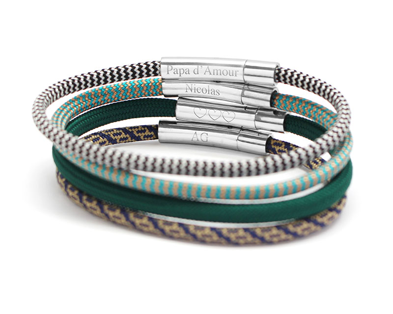 Bracelet personnalisé pour homme - cordon aquamarine