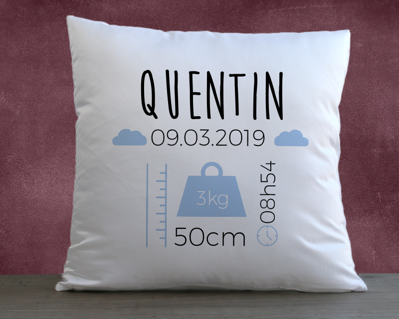 Coussin personnalisé - Naissance Bleu
