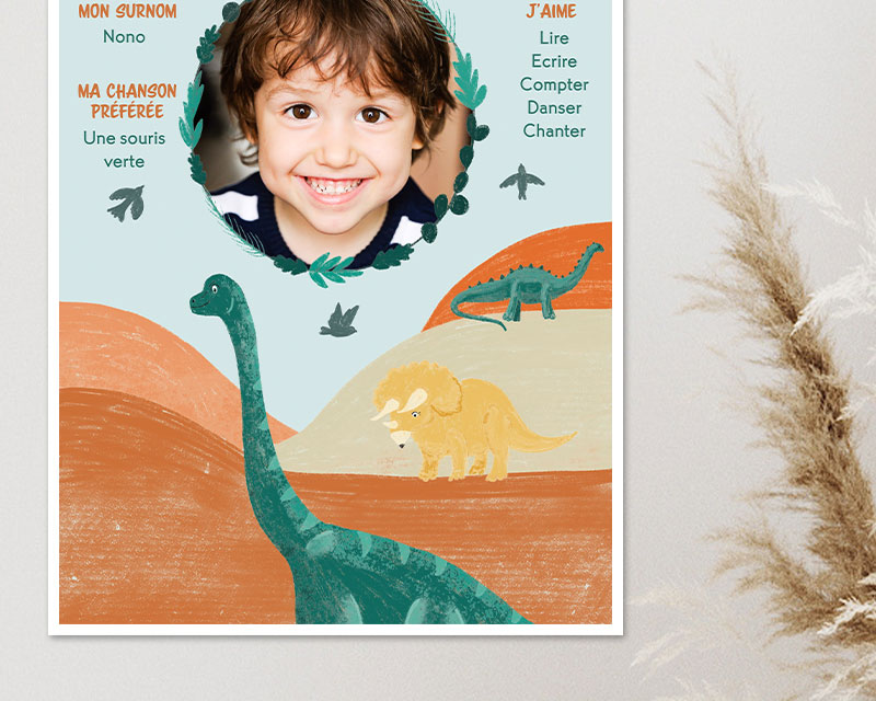 Affiche anniversaire enfant personnalisée - Dinosaure