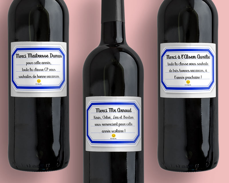 Bouteilles de vin de Bordeaux personnalisables - Merci Maîtresse, Maître et ATSEM