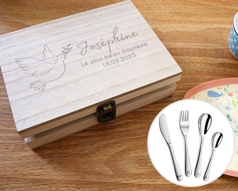 Set couverts enfant gravé Cadeau baptême personnalisé