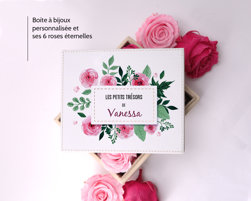 Boîte à bijoux personnalisable et ses 6 Roses Éternelles