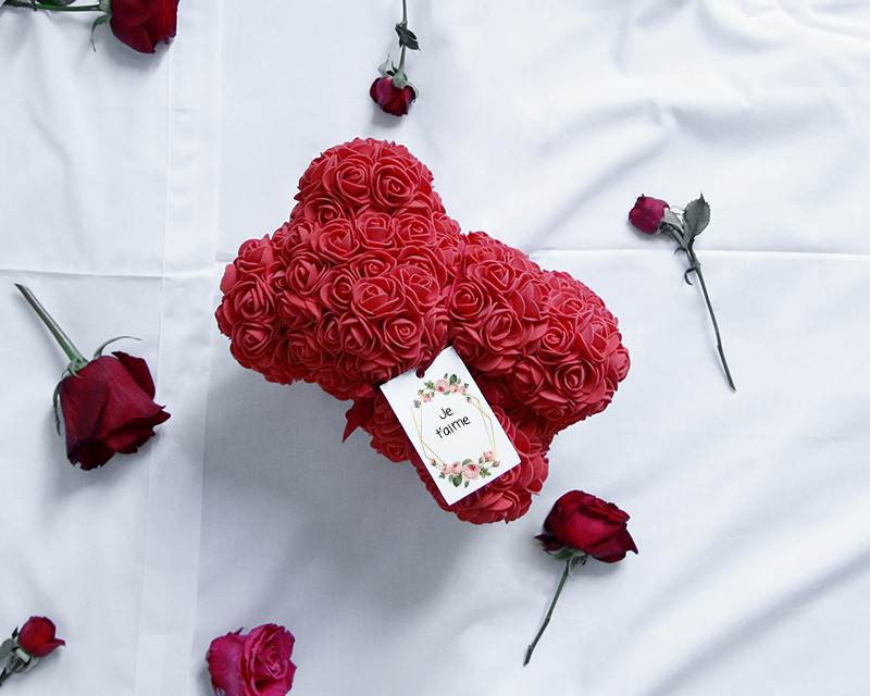 Ours en roses rouges et Carte personnalisable