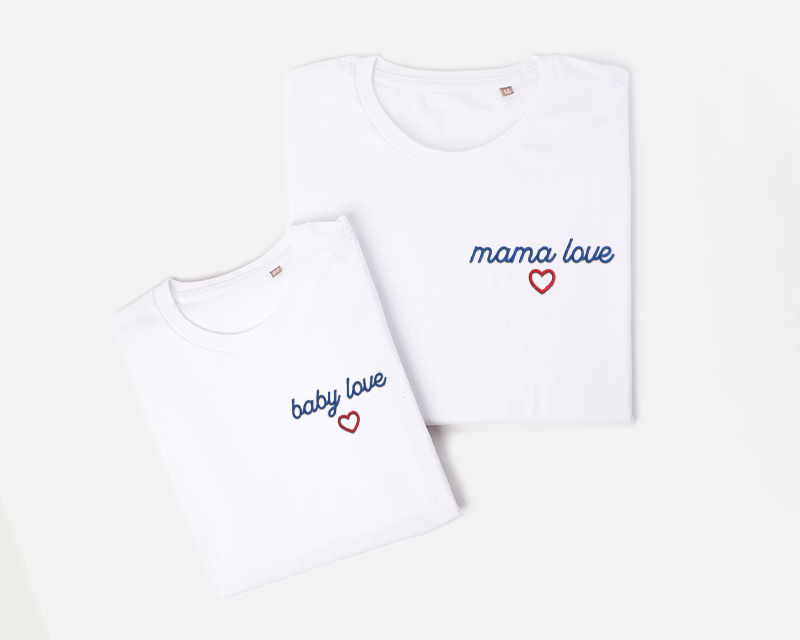 Duo de t-shirts maman / enfant personnalisés - Coeur brodé