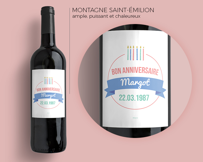 Bouteilles de vin de Bordeaux - Collection bougies d'anniversaire roses