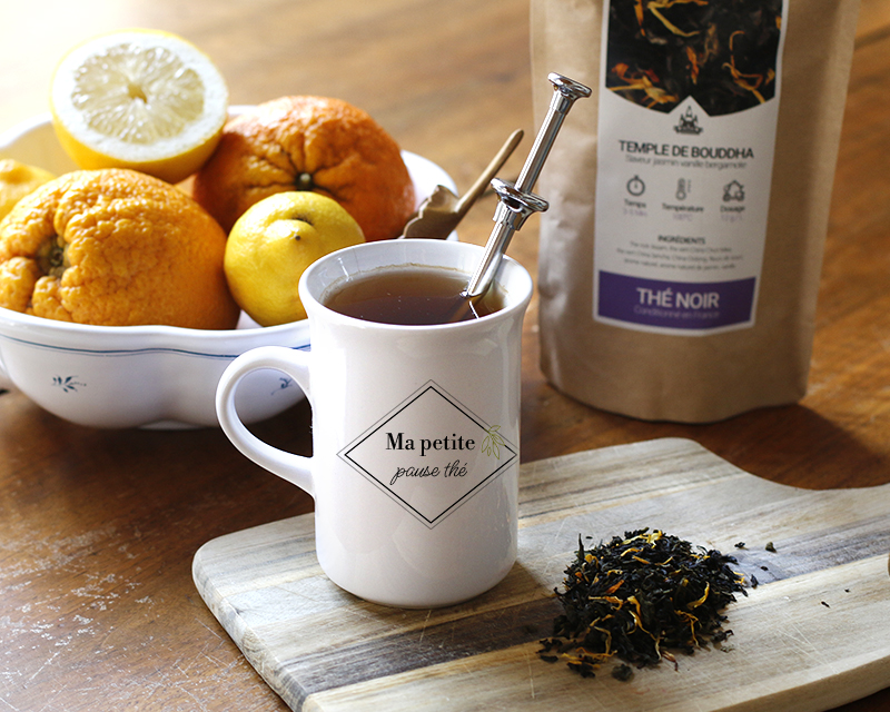 Coffret mug personnalisé, thé et boule à thé