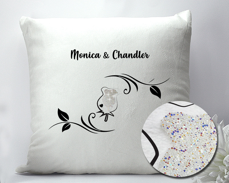 Coussin personnalisé - Rose ornée de cristaux Swarovski®