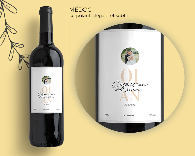 Bouteille de vin de Bordeaux personnalisée - Anniversaire de mariage