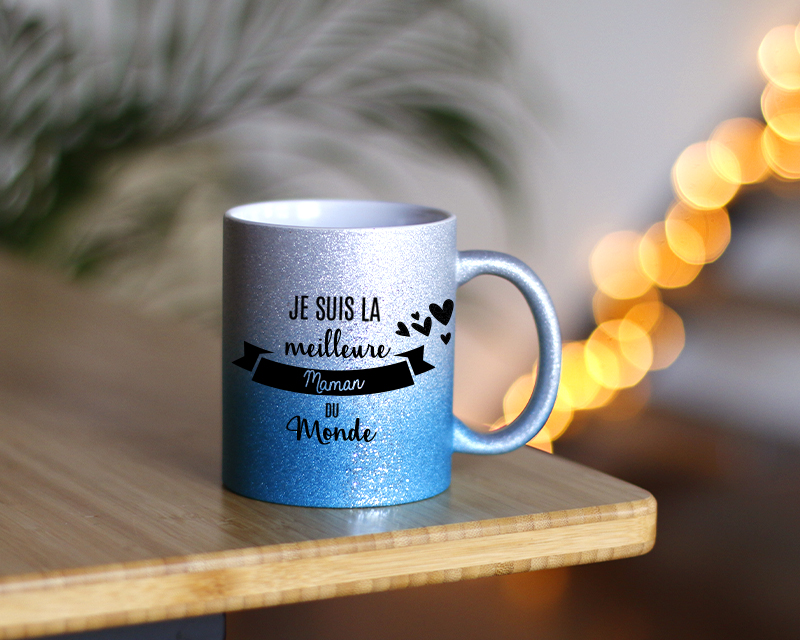 Mug à paillettes personnalisé - Doré ou Bleu argent - Meilleure du Monde