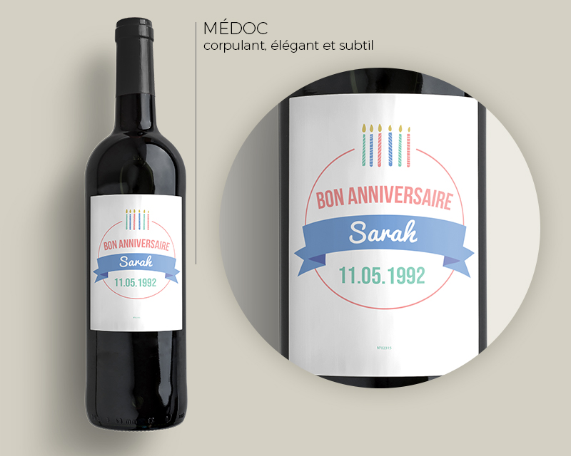 Bouteilles de vin de Bordeaux - Collection bougies d'anniversaire roses
