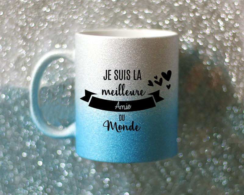Mug à paillettes personnalisé - Doré ou Bleu argent - Meilleure du Monde
