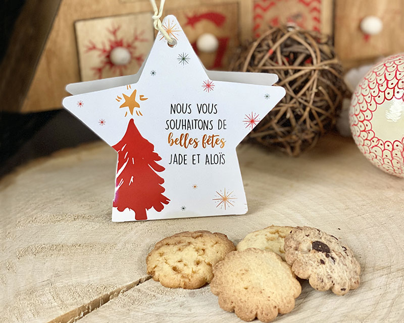Marque place personnalisable et biscuits - Etoile de Noël