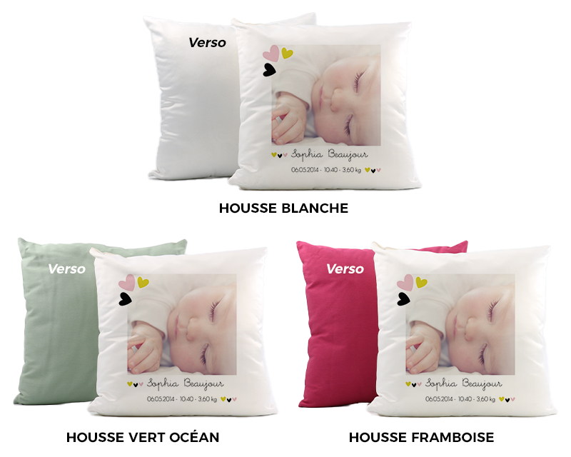 Coussin personnalisé photo - Naissance Coeur