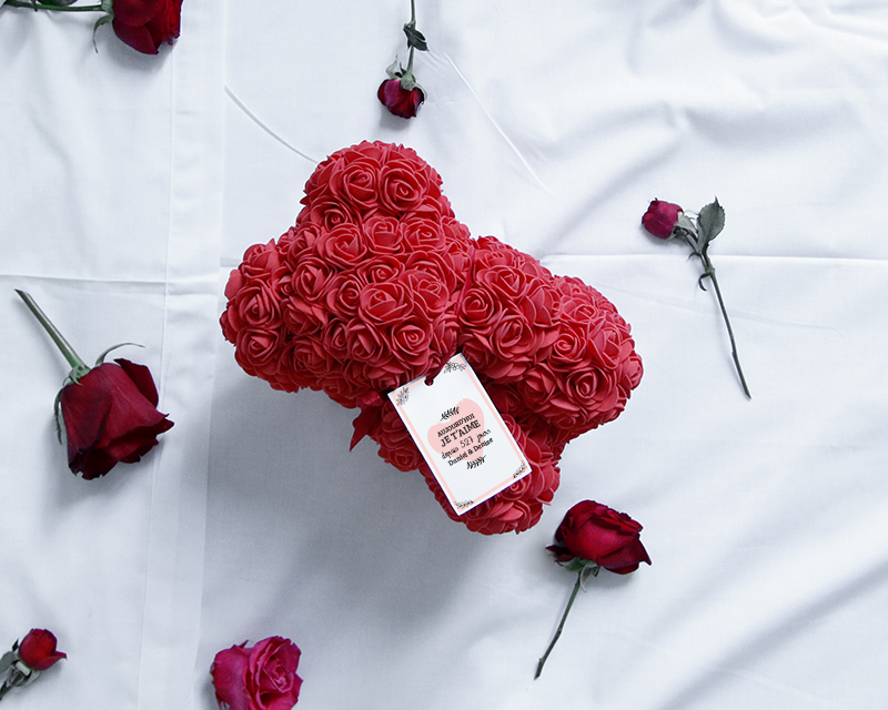 Ours en roses rouges et carte personnalisable - Aujourd'hui je t'aime depuis... jours