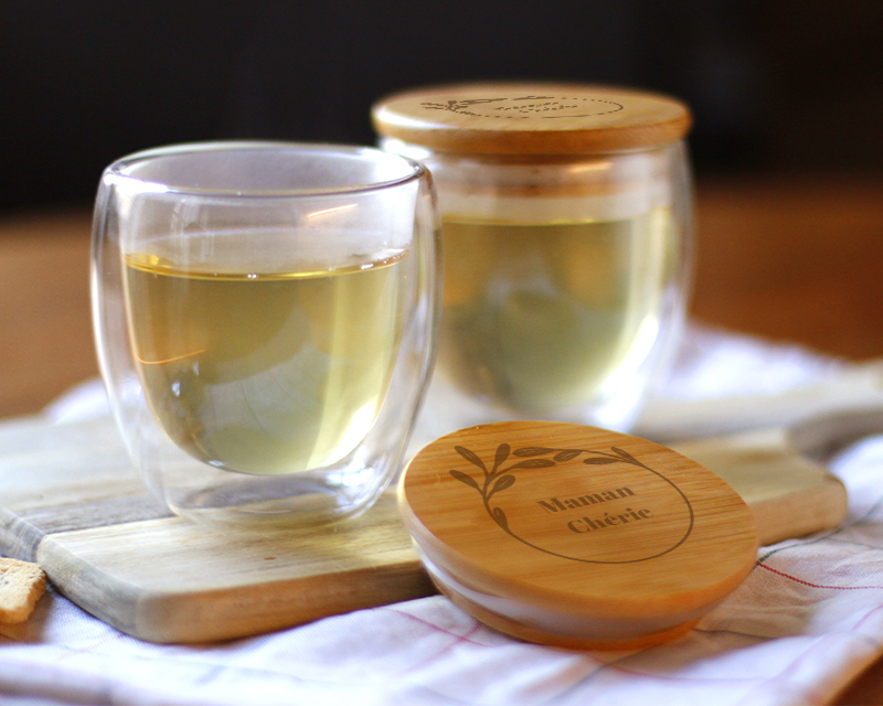 Tasse à thé en verre avec couvercle personnalisé - Prénom