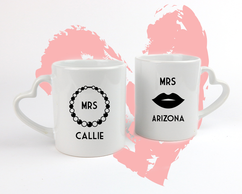 Lot de 2 mugs coeurs personnalisés - Mrs & Mrs