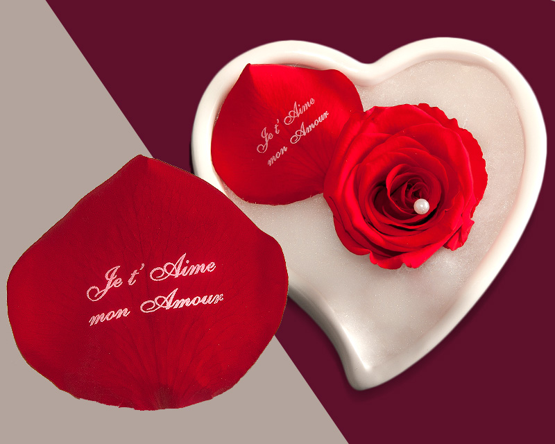 Rose Éternelle avec Perle Nacrée et son Pétale Personnalisable dans son Écrin Secret