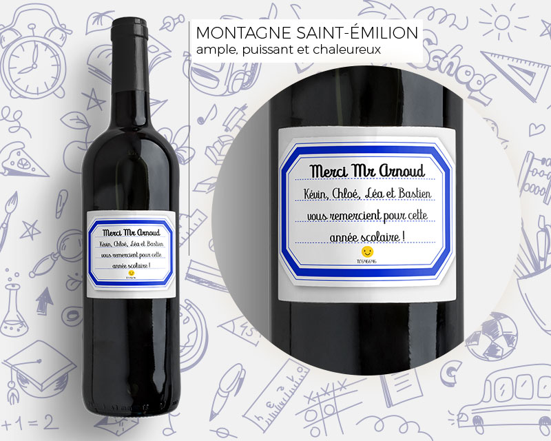 Bouteilles de vin de Bordeaux personnalisables - Merci Maîtresse, Maître et ATSEM