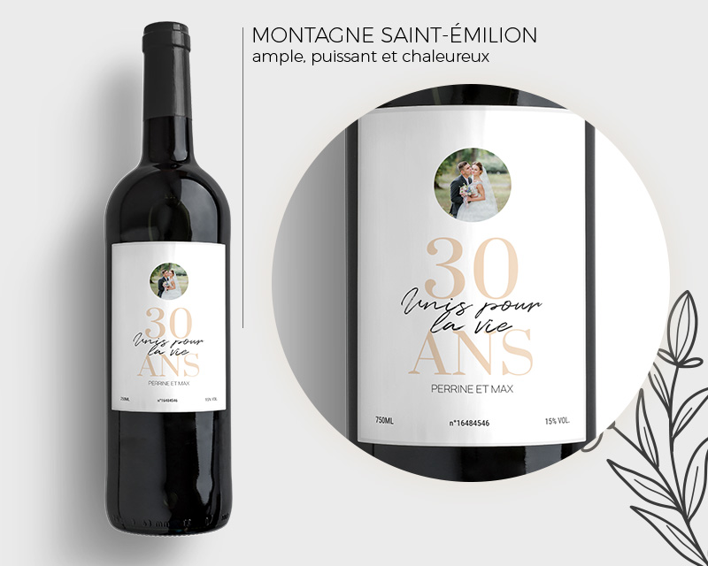 Bouteille de vin de Bordeaux personnalisée - Noces de Perle