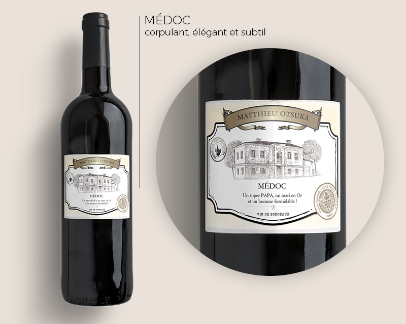 Coffret du sommelier et sa bouteille de vin de Bordeaux personnalisable