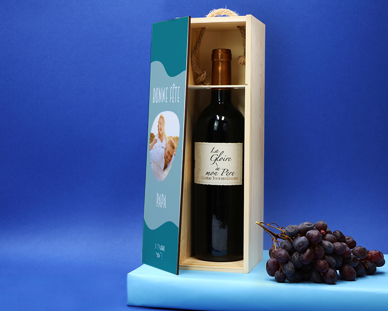 Coffret vin personnalisé photo et bouteille de vin pour Papa