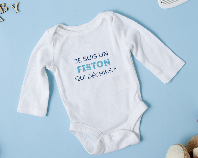 Body personnalisé pour bébé - Collection 'Je déchire' - Modèle Bleu