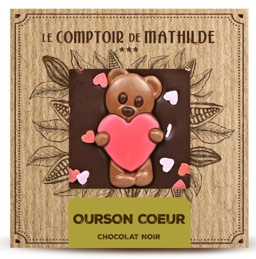 Tablette ourson Comptoir de Mathilde - Chocolat noir - 13x13cm