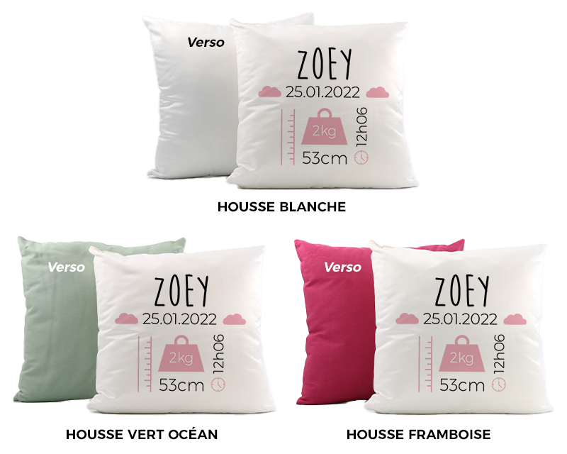 Coussin personnalisé - Naissance Rose