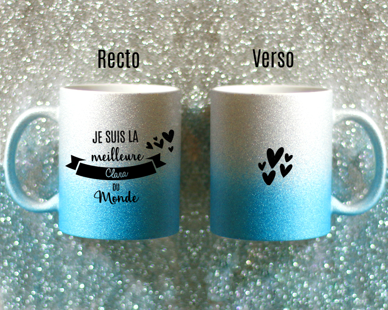 Mug à paillettes personnalisé - Doré ou Bleu argent - Meilleure du Monde
