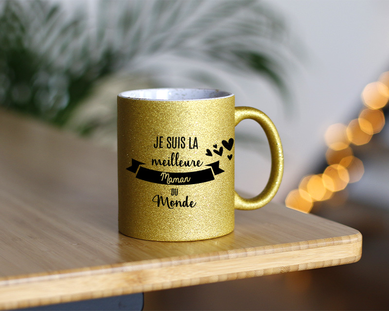 Mug à paillettes personnalisé - Doré ou Bleu argent - Meilleure du Monde