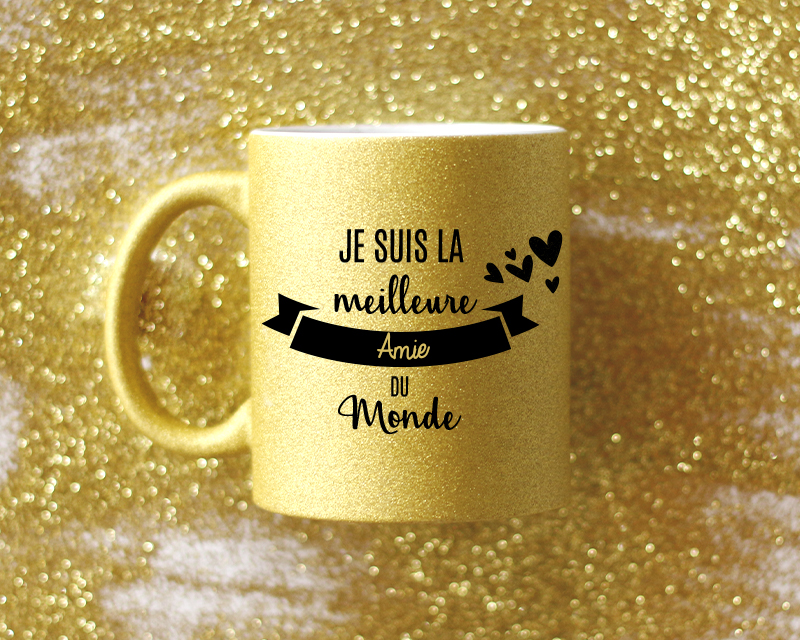 Mug à paillettes personnalisé - Doré ou Bleu argent - Meilleure du Monde