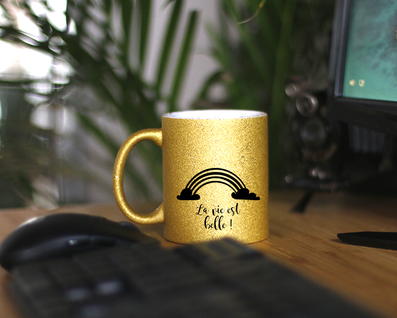 Mug à paillettes personnalisé - Doré ou Bleu argent - Licorne