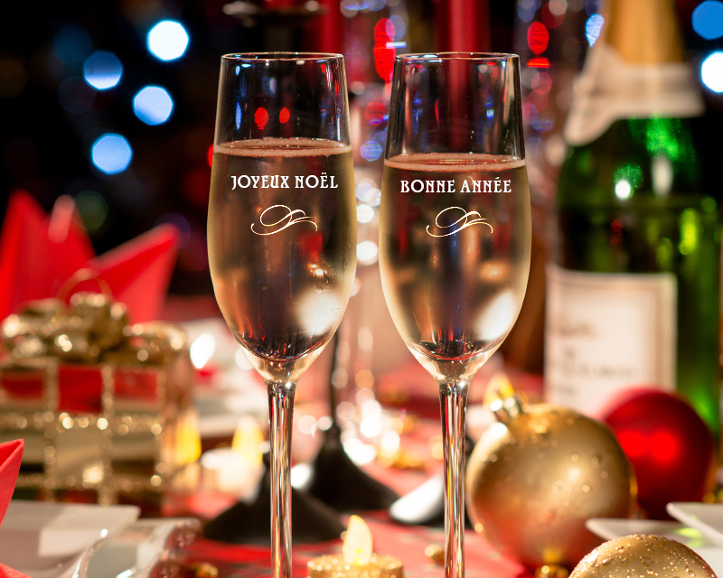 Lot de 2 Flûtes à Champagne Personnalisables - Joyeux Noël et Bonne année