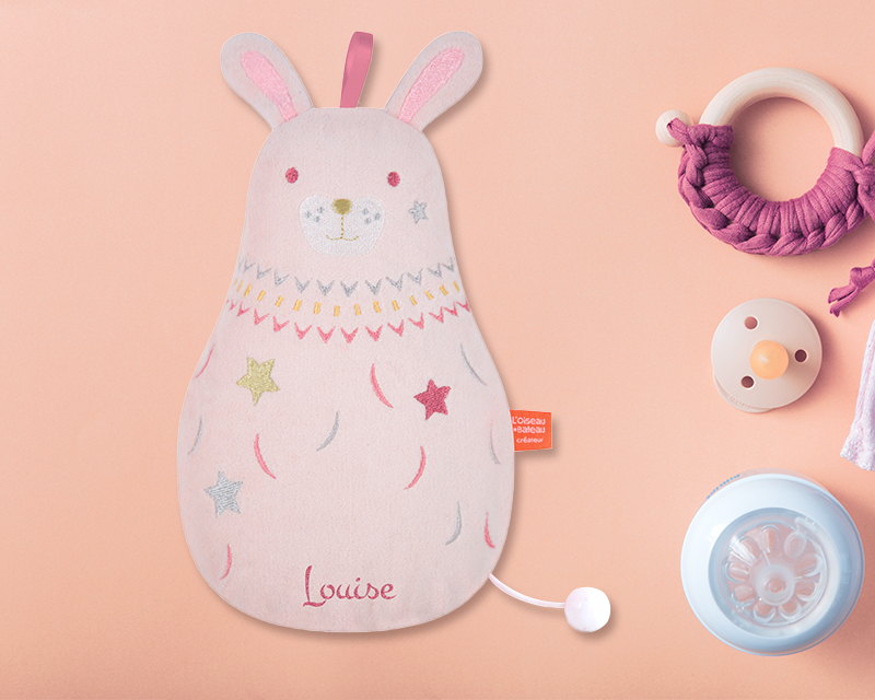 Peluche Musicale Brodée Personnalisable - Lapin rose