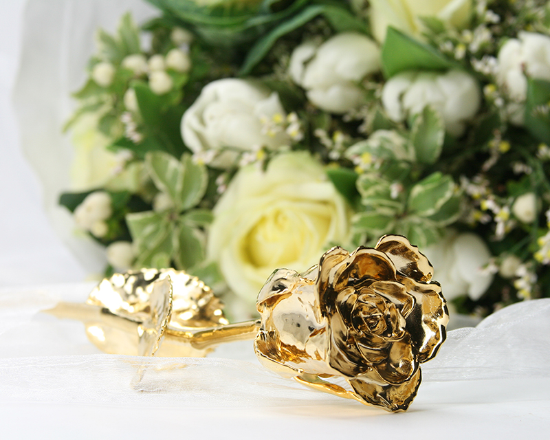 Grande rose en or (36 cm) 24 carats dans son écrin personnalisé - Aujourd'hui je t'aime depuis... jours